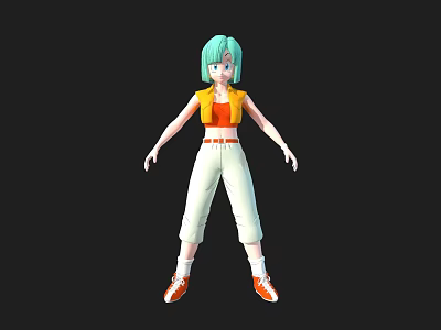 Game Movie Character 3D Model With Green Hair Orange Vest White Pants And Orange Shoes 3d model