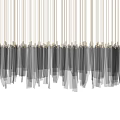 Modern Elegant Chandelier With Glass Icicle Pendants Golden Hanging Wires And Illuminated Glow