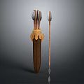 Traditional Ancient Weapon With Wooden Quiver Multiple Arrows And Carved Decoration