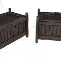 Vintage Dark Brown Wooden Trunks With Striped Lids And Solid Construction
