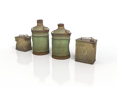 Vintage Decorative Rustic Metal Containers In Green Brown With Different Sizes 3d model