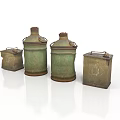 Vintage Decorative Rustic Metal Containers In Green Brown With Different Sizes