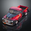 Classic Red Pickup Truck With Custom Flame Graphics And Shiny Finish