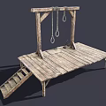 Medieval Wooden Gallows Platform With Hanging Ropes And Metal Hooks