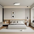 Modern Bedroom Interior Design With Bed White Cabinets Nightstands Wall Art And Ceiling Light