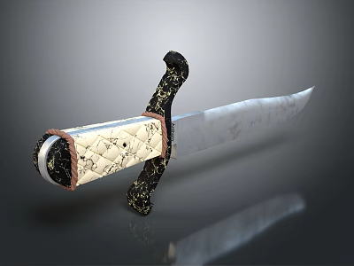 Vintage Decorative Knife with White Black Braided Handle and Shiny Silver Blade Design 3d model