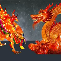 Colorful Illuminated Dragon And Phoenix Landscape Sculptures For Outdoor Night