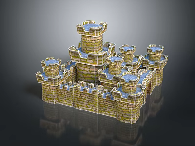 Brick Castle Model With Multiple Towers And Blue Tops 3D Design 3d model