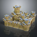 Brick Castle Model With Multiple Towers And Blue Tops 3D Design