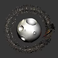 Dramatic Moon Scene With Craters Orbiting Debris Ring And Flaming Spacecraft 3d model