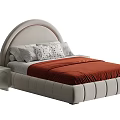 Light Gray Upholstered Kids Bed With Arched Headboard Geometric Pillows Red Quilt And Matching Nightstand
