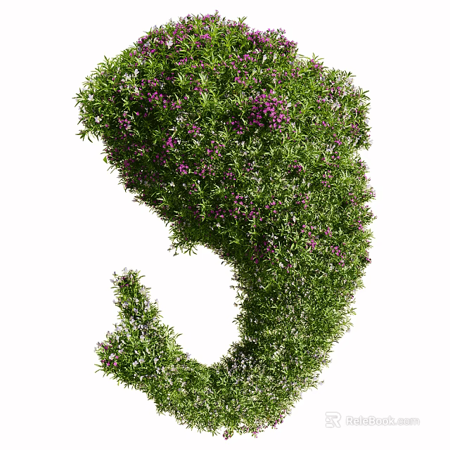 Green Grass And Purple Flowers Forming S Shaped Decorative Plant Ornamentation 3d model 