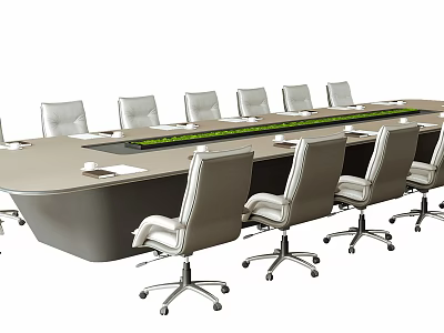 Modern Conference Room Large Gray Table And Leather Chairs Furniture Set 3d model