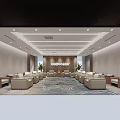 Hotel Public Lounge Area Modern Interior With Comfortable Seating Decorative Carpet Green Plants And Lighting