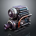 Complex Industrial Mechanical Equipment With Gear Mechanism Cylinder Array And Orange Tubes
