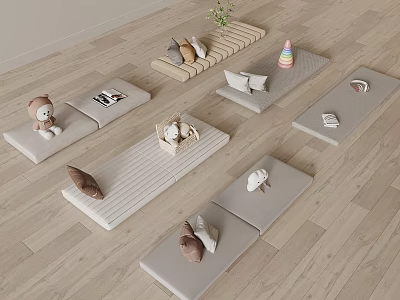 Cozy Modern Bay Window Interior With Soft Cushions Pillows Stuffed Toys Books And Small Plants 3d model