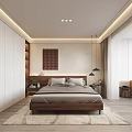 Modern Bedroom Interior Design Featuring Wooden Bed Textured Wall Panel And Pendant Lights