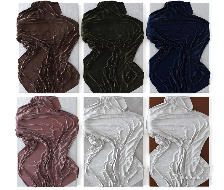 Various Colored Textured Fabric Wall Decor With Wavy Ruffled Patterns For Home 3d model 