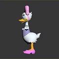Cartoon Duck with Pink Bow Purple Shirt Green Bracelet Pink Shoes and Outstretched Arms