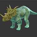 Detailed Green Triceratops Dinosaur Model With Horns On Black Background