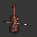 Red Violin And Bow As Daily Living Items On Gray Background