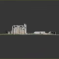 Modern Scale Model of Ancient Stone Building with Enclosure Green Lawn and Pathway