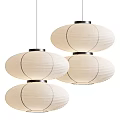 Elegant Paper Pendant Lights With Black Lines And Metal Rings For Interior Lighting