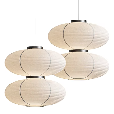 Elegant Paper Pendant Lights With Black Lines And Metal Rings For Interior Lighting 3d model