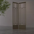 Decorative Golden Brown Metal Screen With Intricate Lattice Design And Green Plant