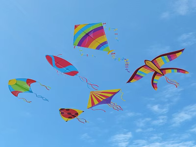 Colorful Kites Flying In Blue Sky With Various Shapes And Designs 3d model