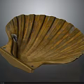 Rustic Bronze Shell Shaped Sculpture Carving with Textured Surface and Base Mounting Holes