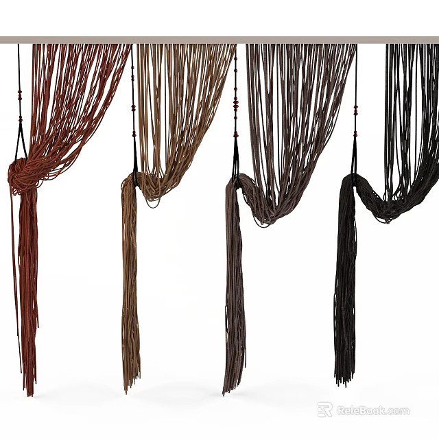 Macramé Curtains with Tassel Design in Different Colors for Home Decor 3d model 