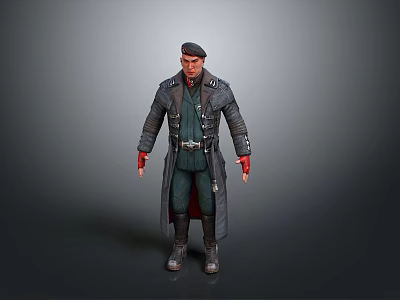 Game Movie Character In Military Style Long Coat With Belt And Cap 3d model