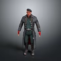 Game Movie Character In Military Style Long Coat With Belt And Cap