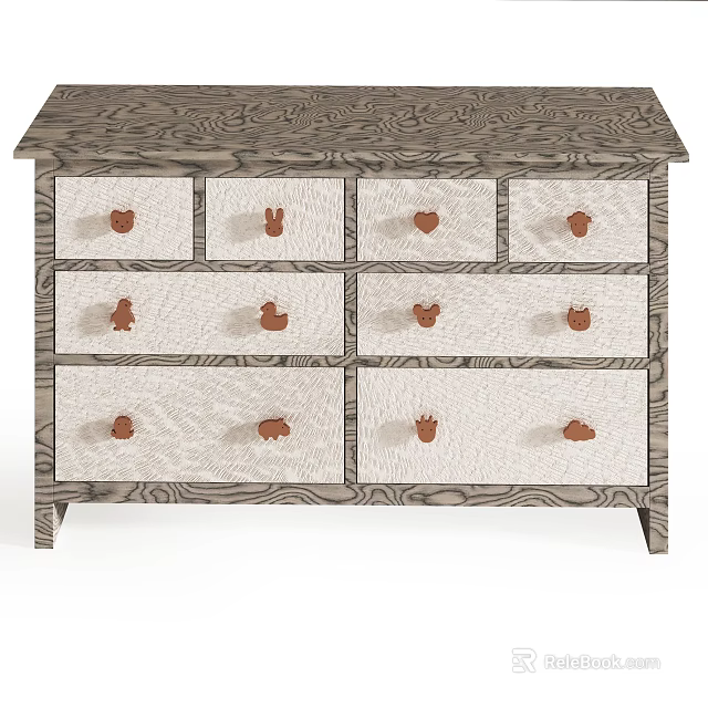 Rustic Wooden Dresser With Multiple Drawers And Carved Wooden Handles 3d model 