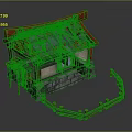 Cartoon Style Traditional Small House With Red Roof And Wooden Fence