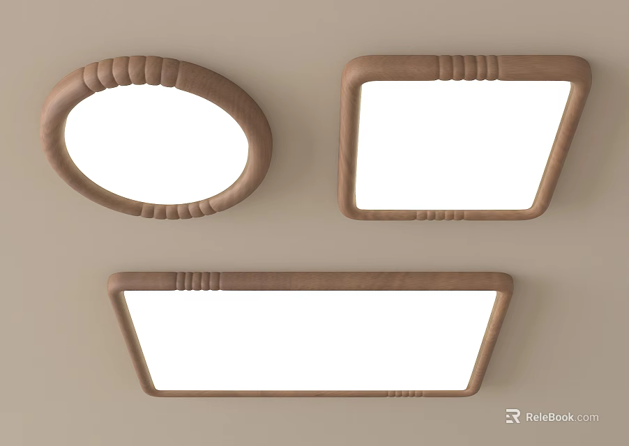 Modern Ceiling Lights With Oval And Rectangular Shapes Brown Frames White Shades 3d model