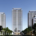 Modern High Rise Residential Buildings With Trees And Blue Sky Background