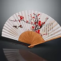 Artistic Hand Carved Bamboo Folding Fan With Plum Blossom Birds And Calligraphy