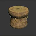 Golden Musical Instrument Drum With Artistic Carved Decorations And Ornamental Patterned Top