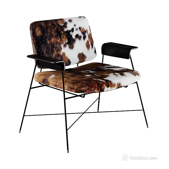 Modern Dining Chair With Faux Fur Patterned Backrest And Black Metal Frame 3d model 