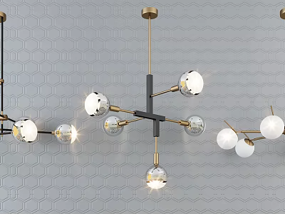 Modern Branch Design Chandelier With Black Gold Metal Frame And Spherical Glass Bulbs For Interior 3d model