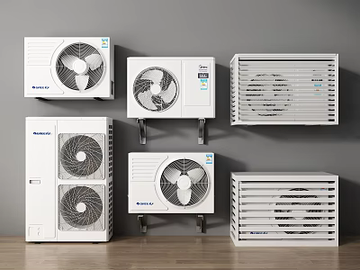 Different Types of Air Conditioners and Fans with Wall Mounted and Standing Designs 3d model