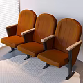 Orange Leather Public Chairs With Wooden Armrests And Metal Legs Near Window Blinds