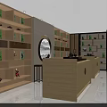 Modern Chinese Tea House Interior With Wooden Shelves Green Plants And Round Table Bamboo Chairs