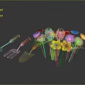 Vibrant Multicolored Flowers With Shovel Rake And Trowel Garden Tools