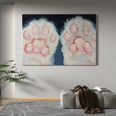 Abstract Painting of Pink and White Paw Prints on Dark Background Hanging on Wall 3d model