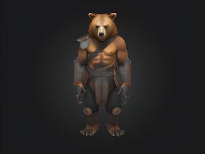 Anthropomorphic Bear Warrior 3D Model With Muscular Build And Armor Standing Pose 3d model