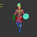 Game and Movie Character With Blonde Hair Blue and Red Costume And Yellow Energy Rings