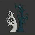 Modern Decorative Ornament Set With Textured White and Teal Curved Branch Inspired Sculptural Designs